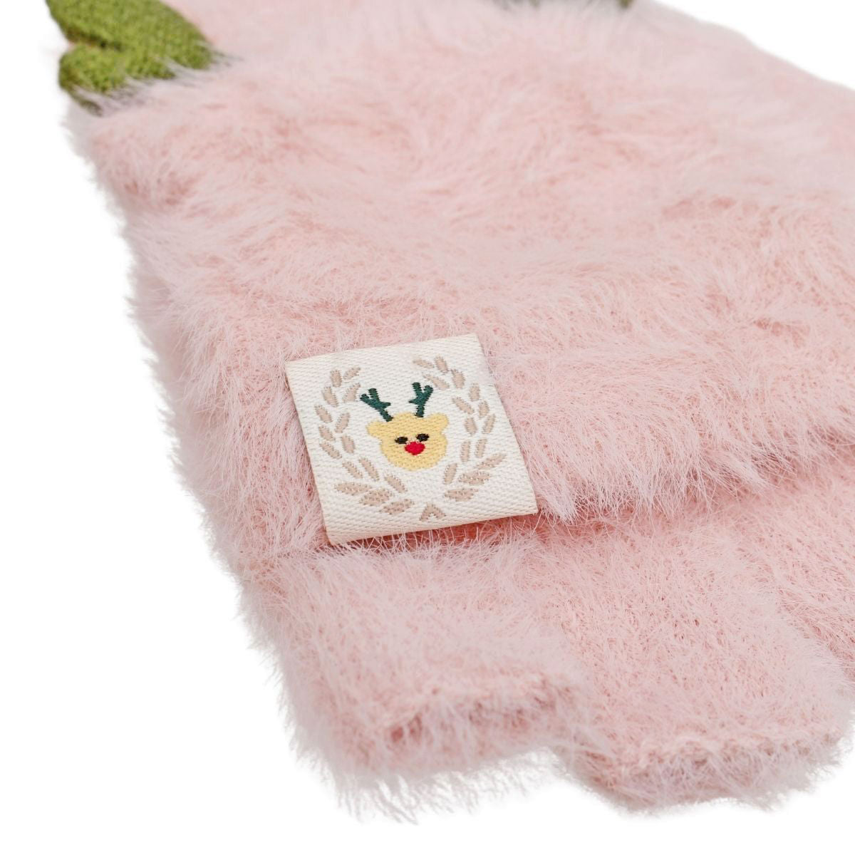 Convertible Fingerless Mittens Pink Fur Reindeer