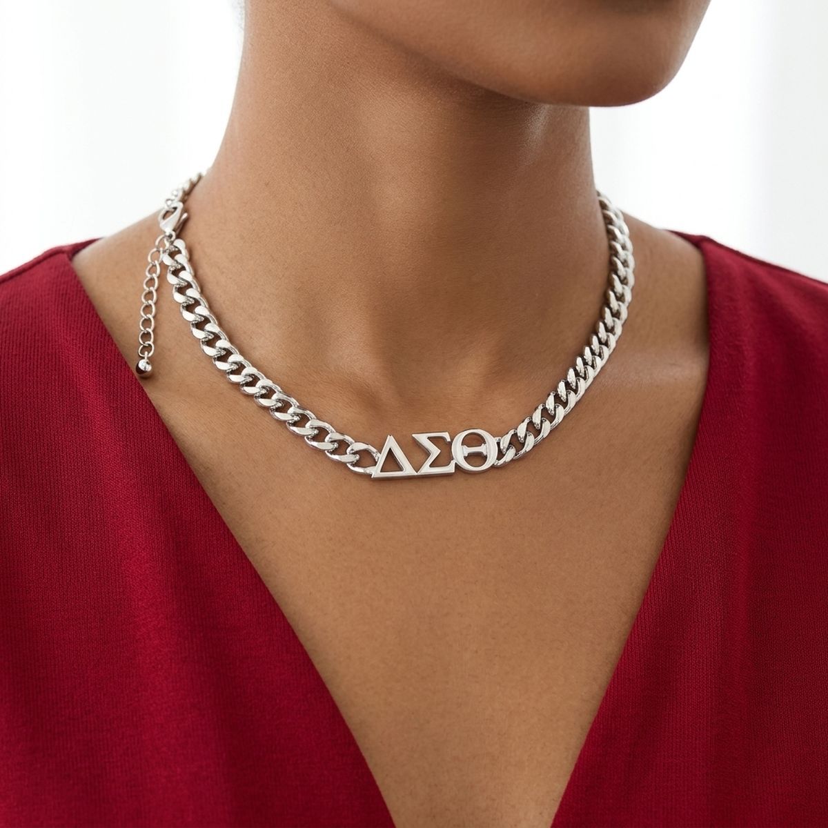 DST Sorority Silver Chain Greek Letter Necklace