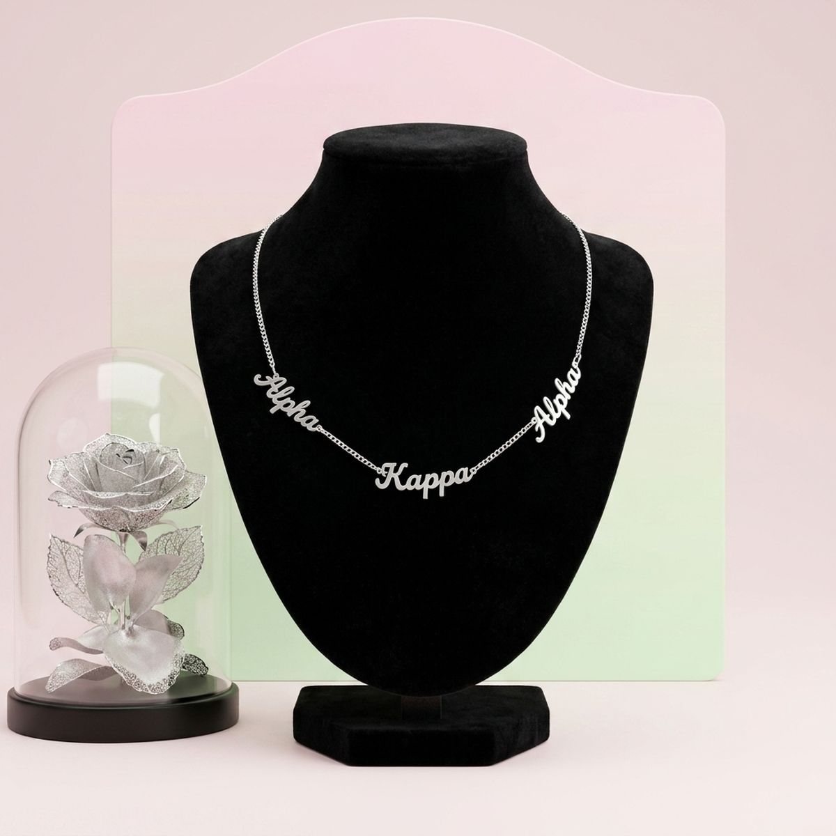 Alpha Kappa Alpha Silver Script Chain Necklace