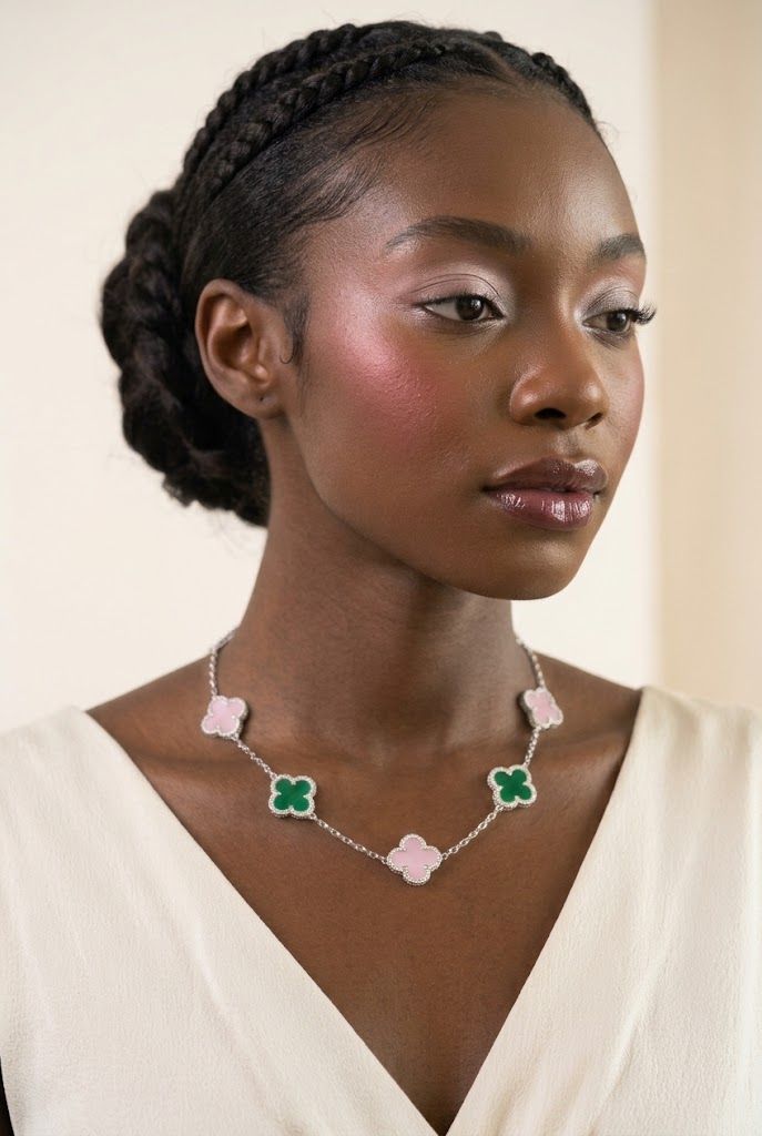 AKA Pink and Green Quatrefoil Clover Necklace