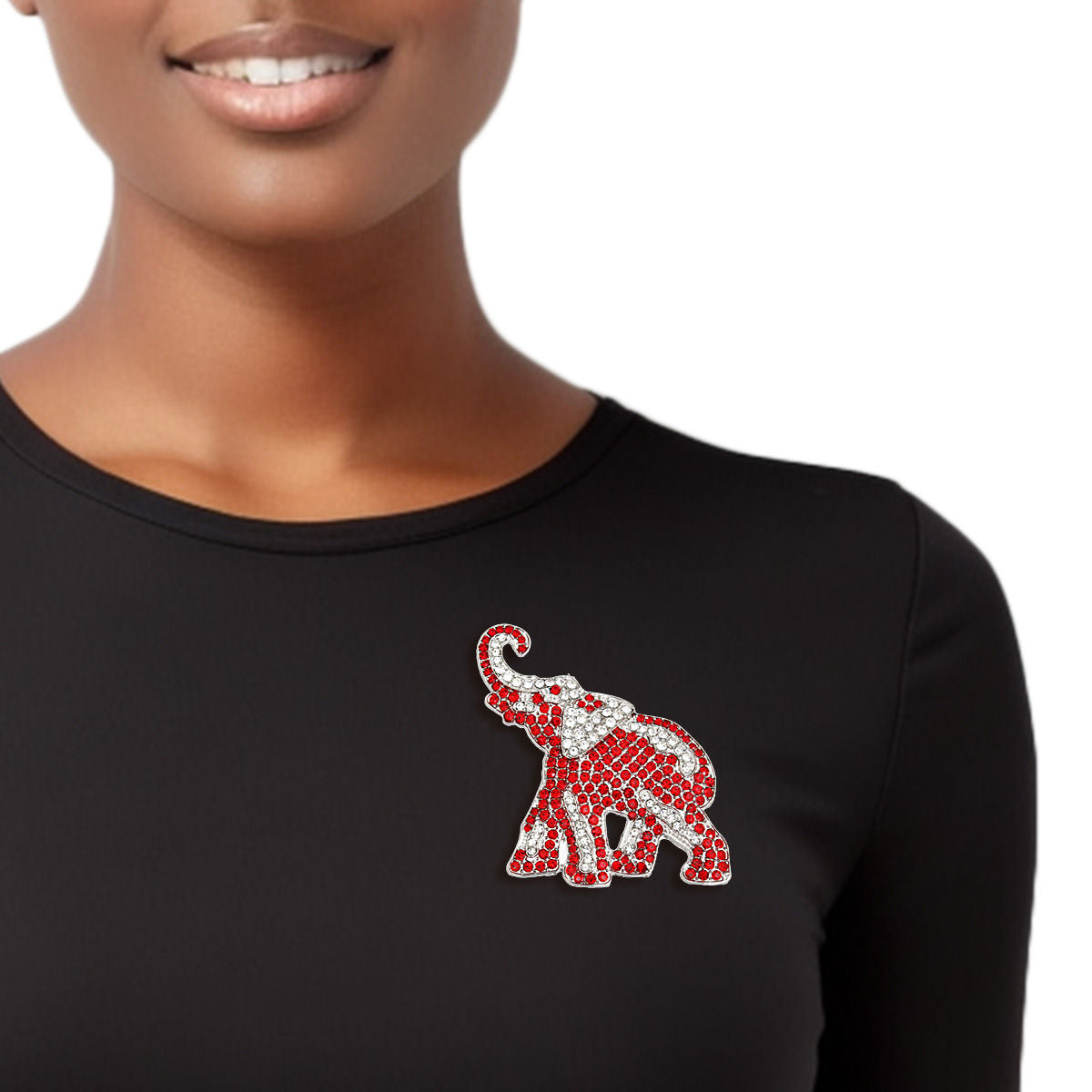 Silver and Red Full Elephant Brooch