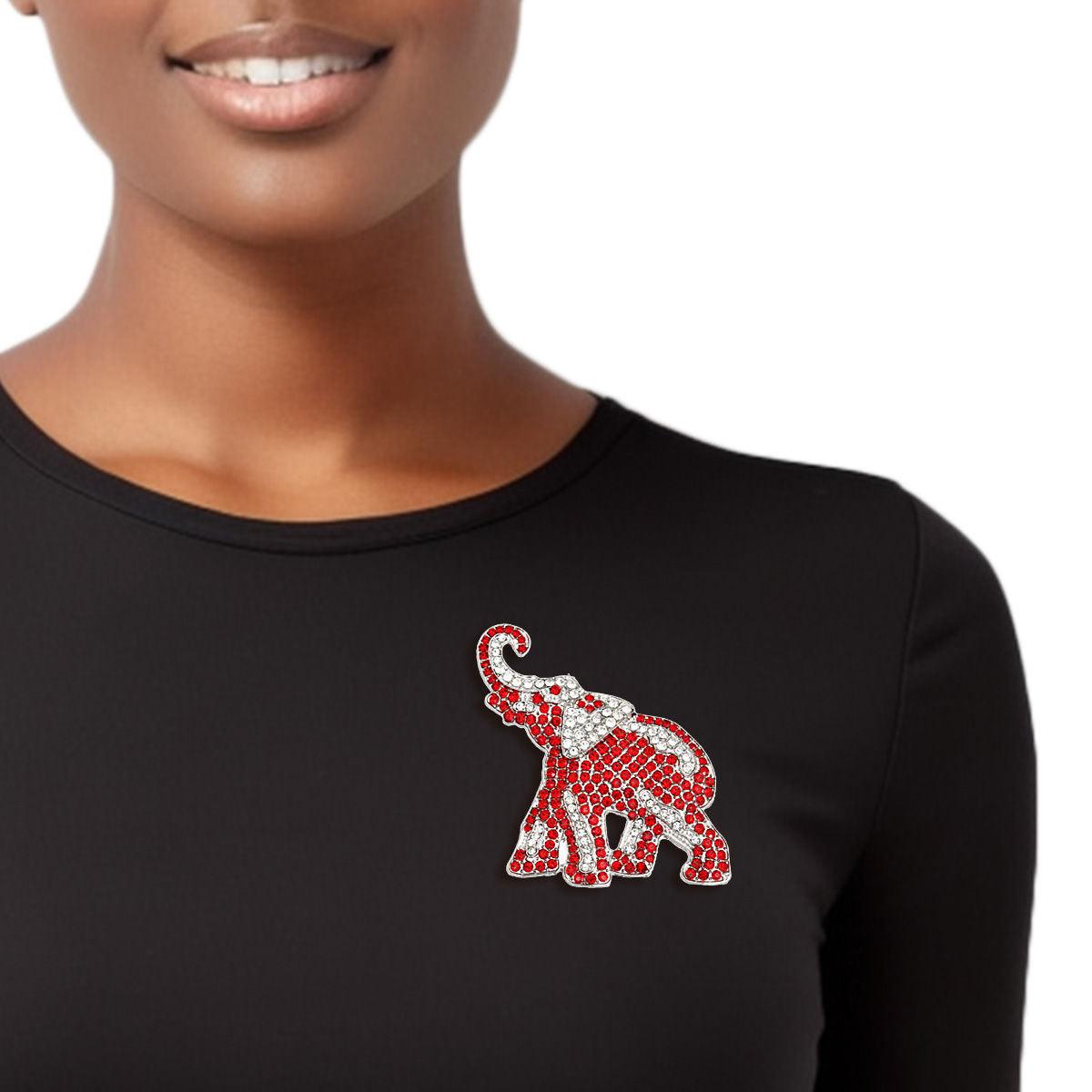 Silver and Red Full Elephant Brooch