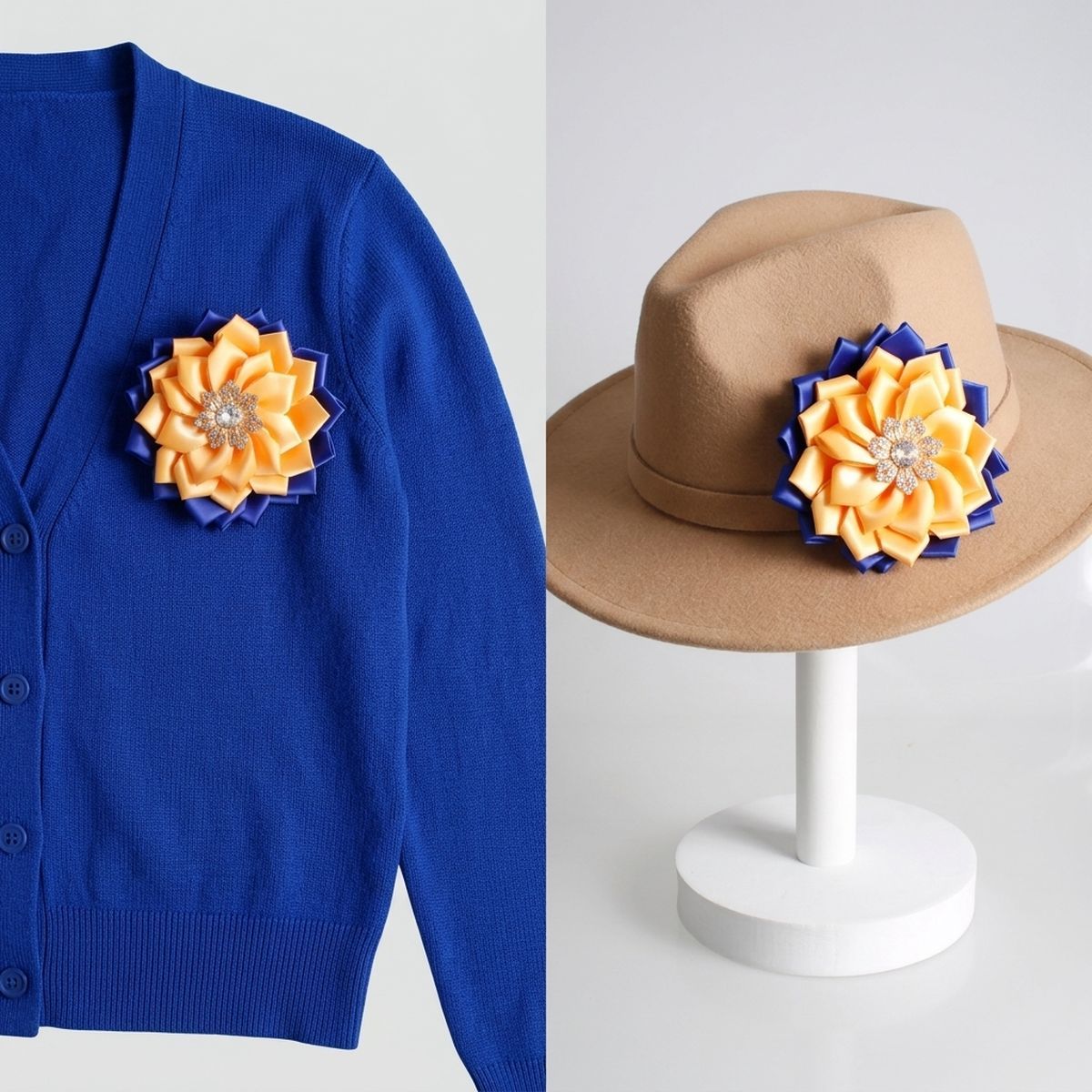 SGRHO Blue Gold Floral Bling Brooch and Hair Clip