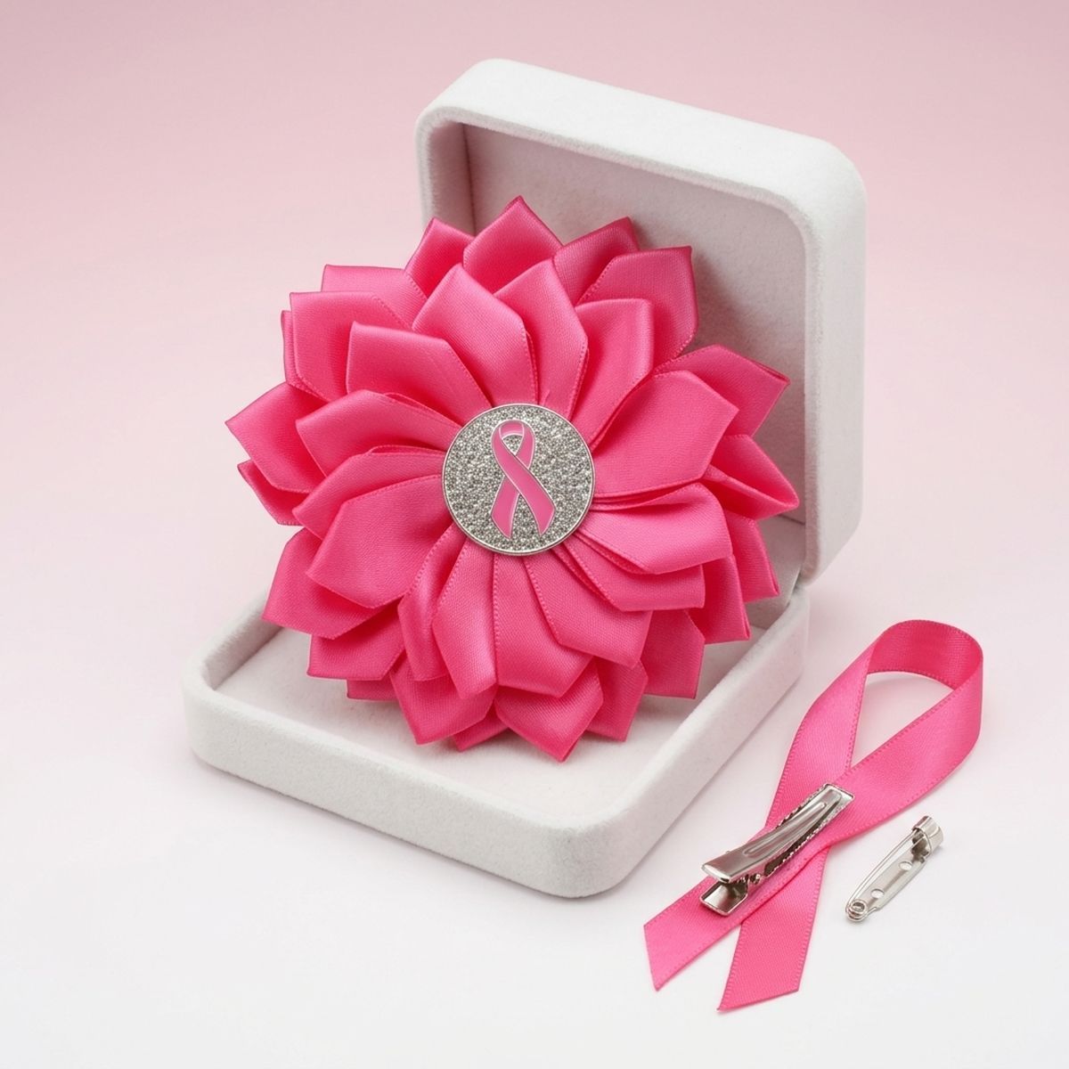 Breast Cancer Fuchsia Flower Brooch and Hair Clip
