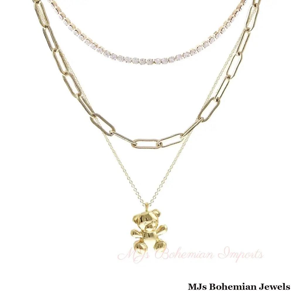 Gold 3 Pcs Teddy Bear Necklace