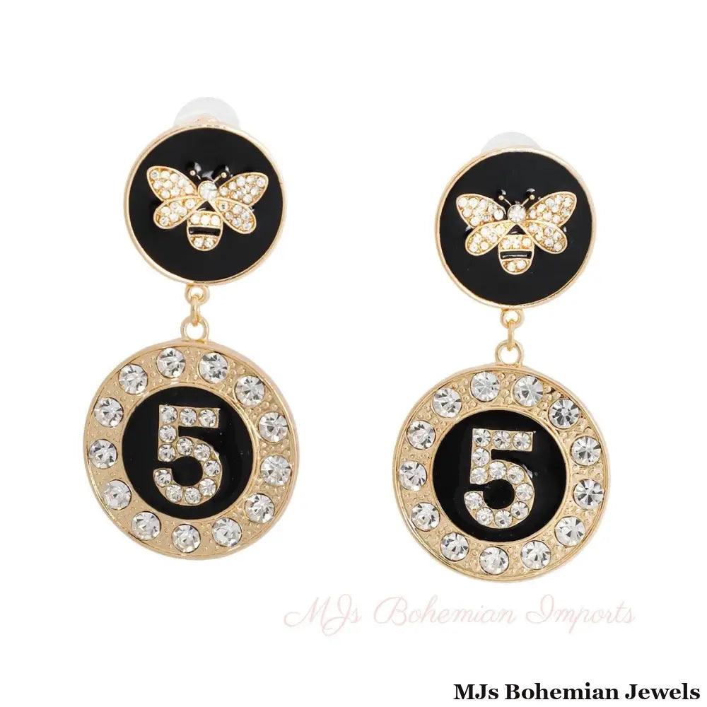 Gold and Black Bee 5 Charm Earrings
