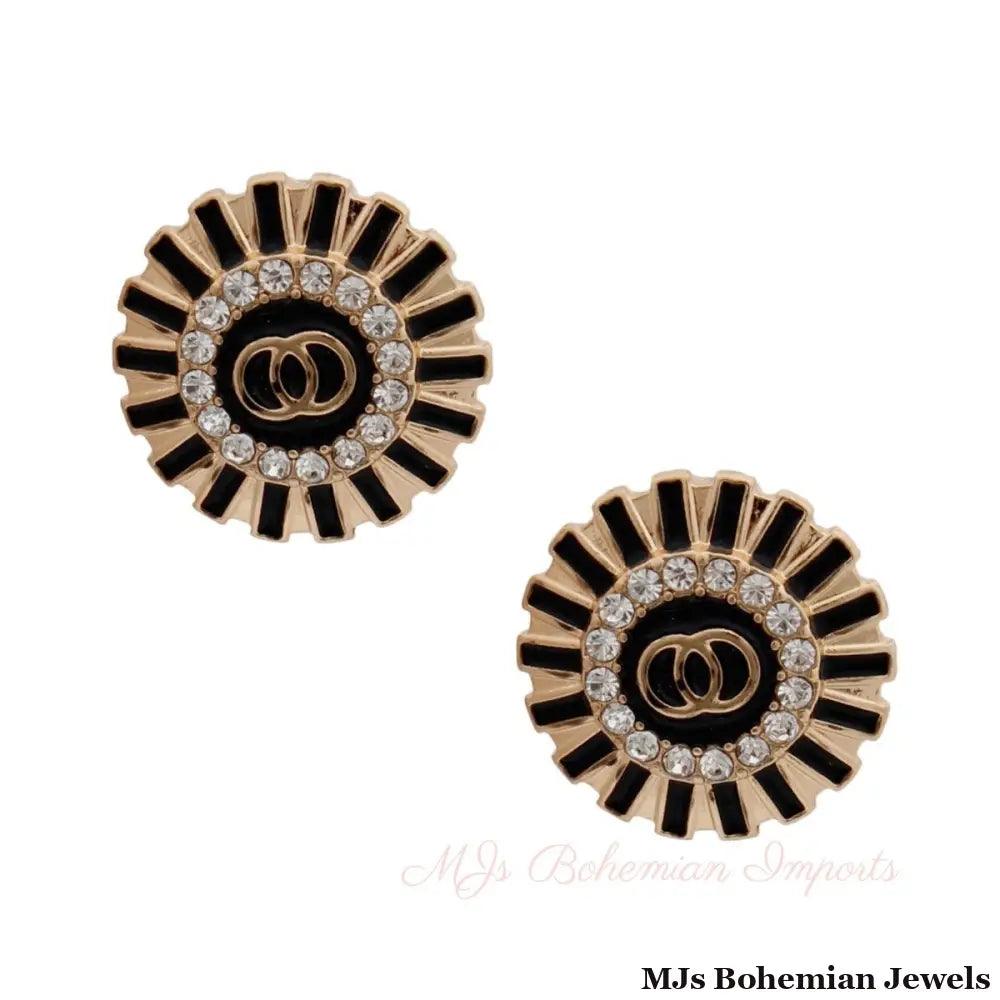 Gold and Black Lined Round Studs