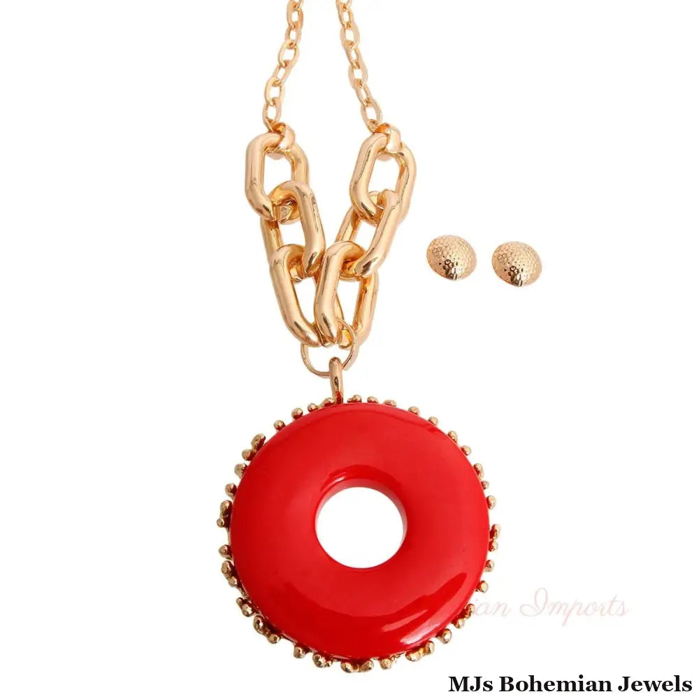 Gold and Red Heavy Metal Pendant Set