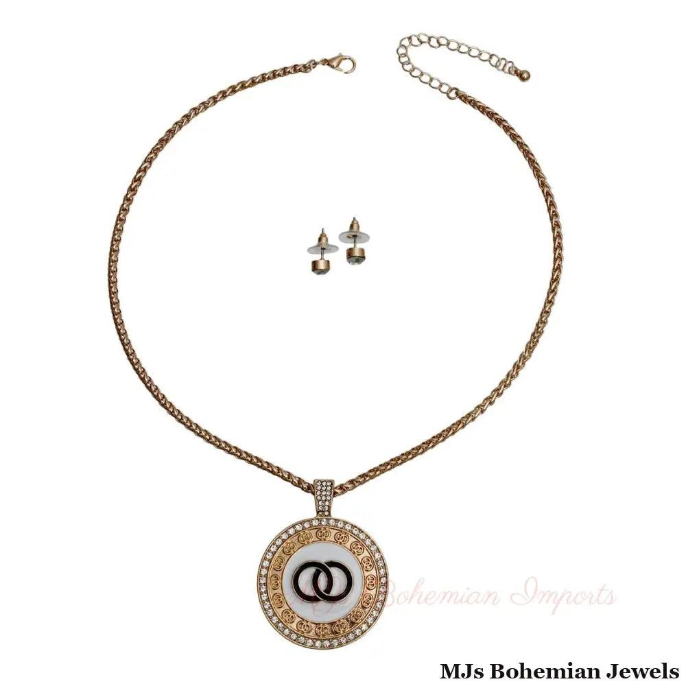 Gold and White Infinity Pendant Necklace