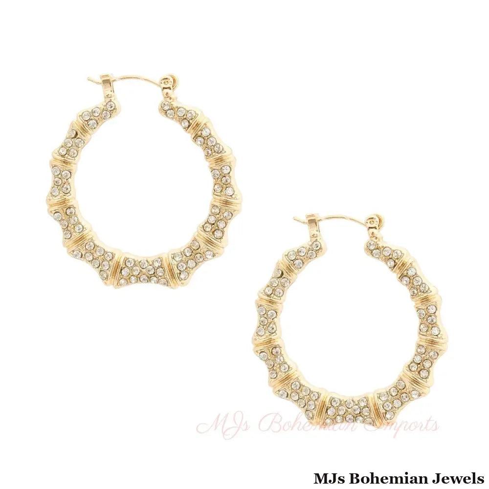 Gold Bling Thin Bamboo Hoops
