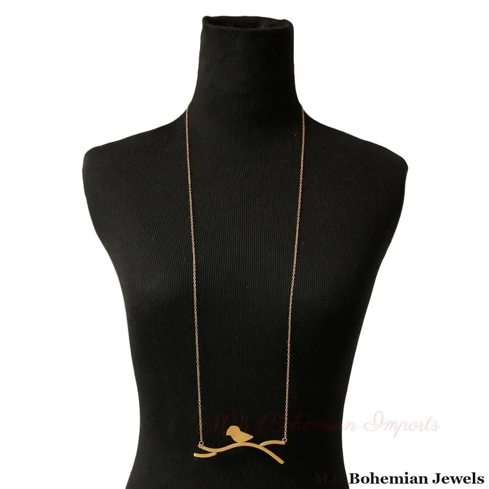 Gold Brass Bird Pendant Necklace