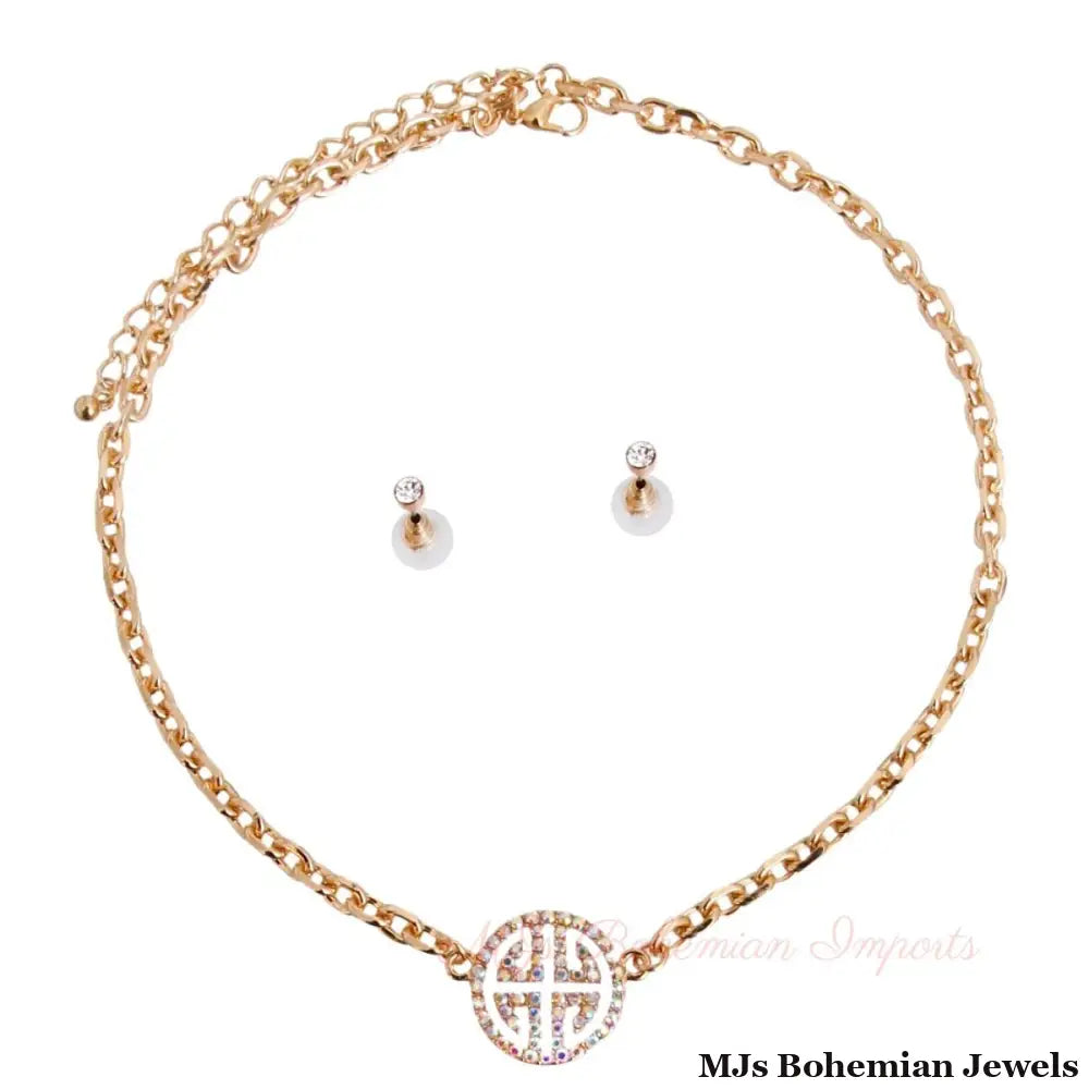 Gold Cable Chain Aurora Borealis Greek Necklace