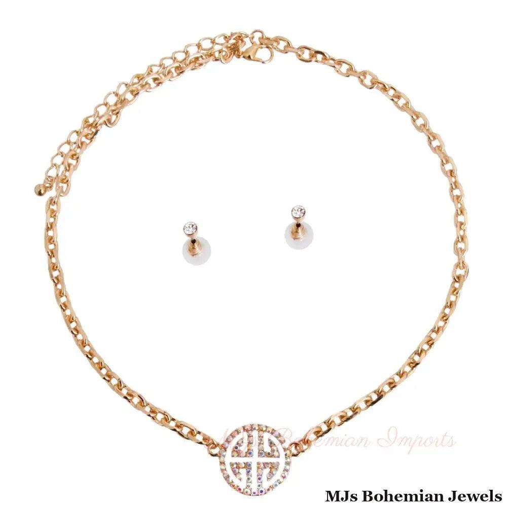 Gold Cable Chain Aurora Borealis Greek Necklace