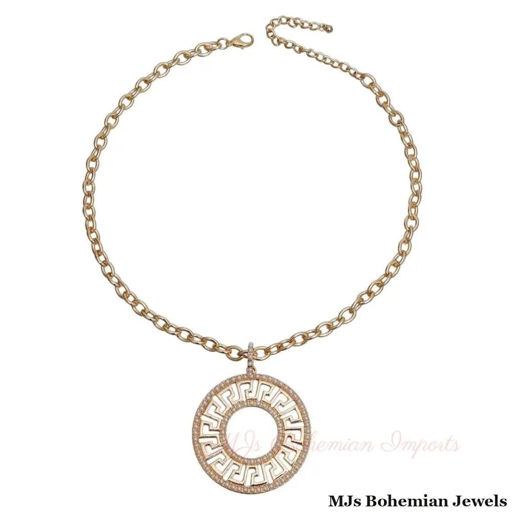 Gold Cable Chain Pearl Greek Necklace