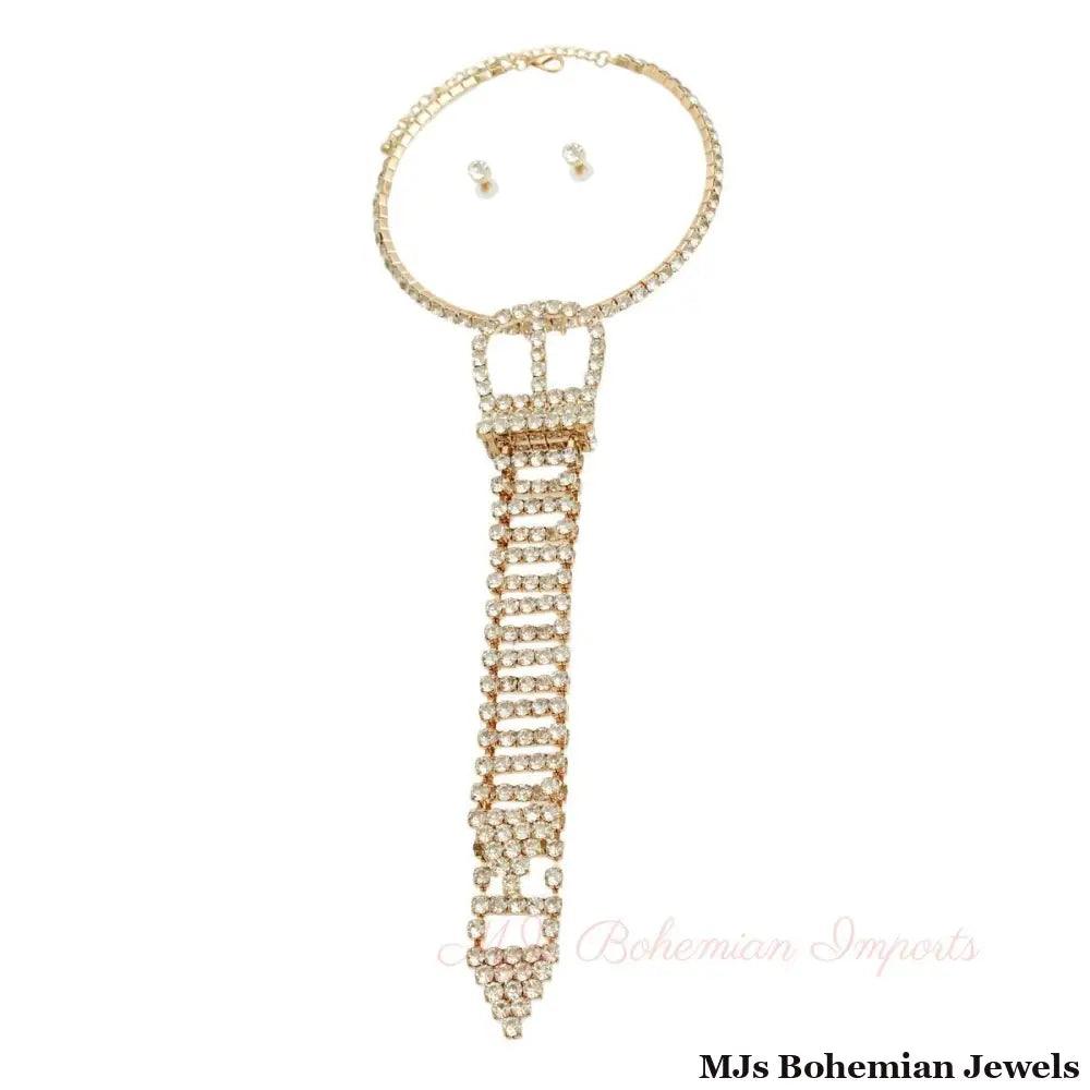 Gold Crystal Belt Tie Choker