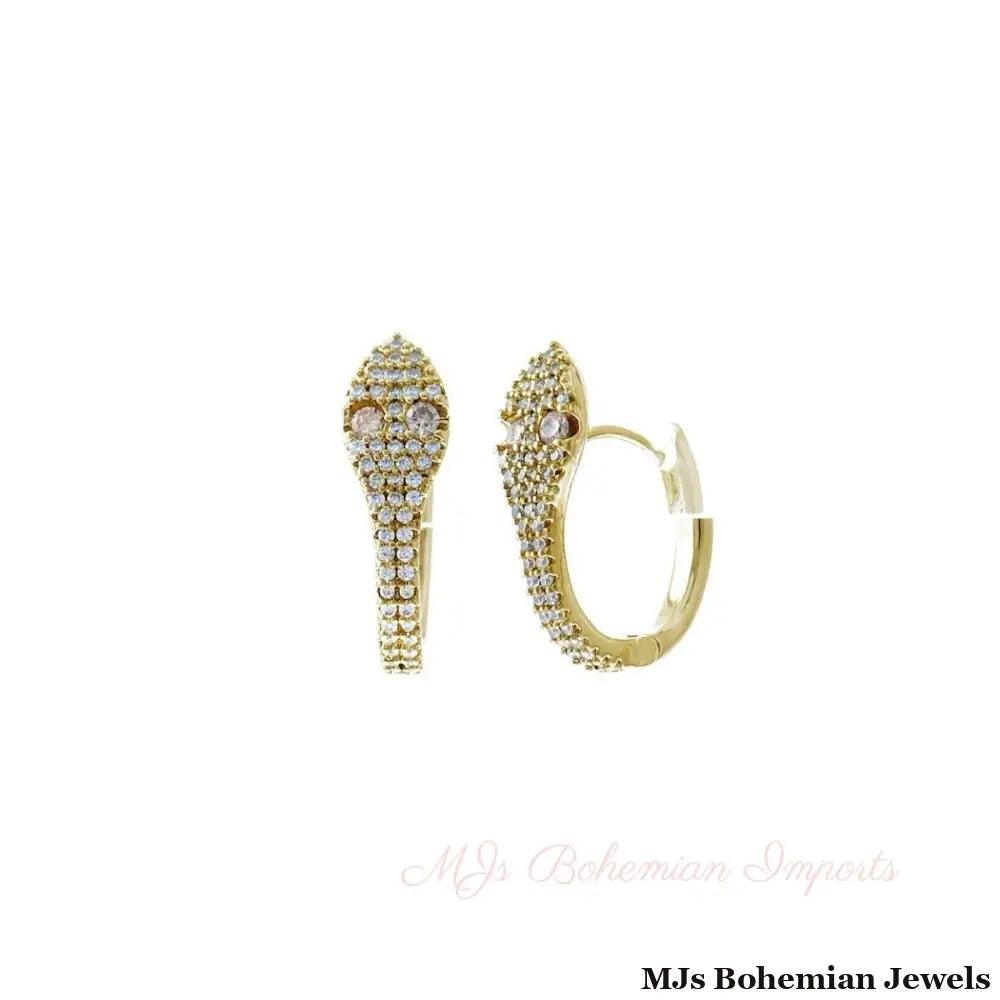 Gold CZ Snake Head Huggie Hoops