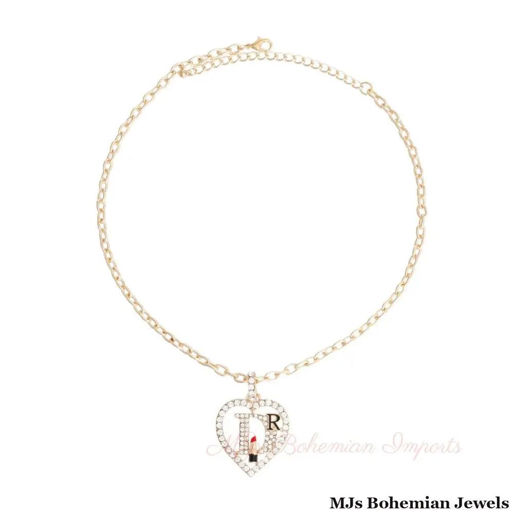 Gold Designer D Heart Necklace