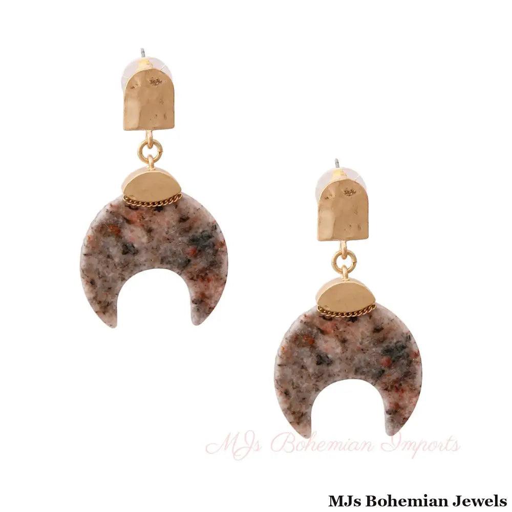 Gold Earrings with Gray Stone