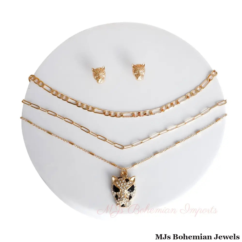 Gold Leopard Layered Chain Necklace