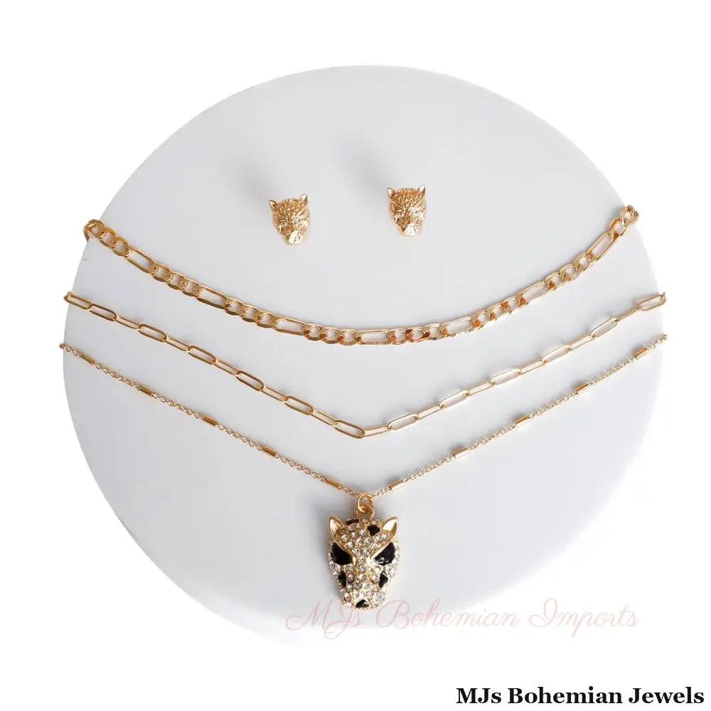 Gold Leopard Layered Chain Necklace