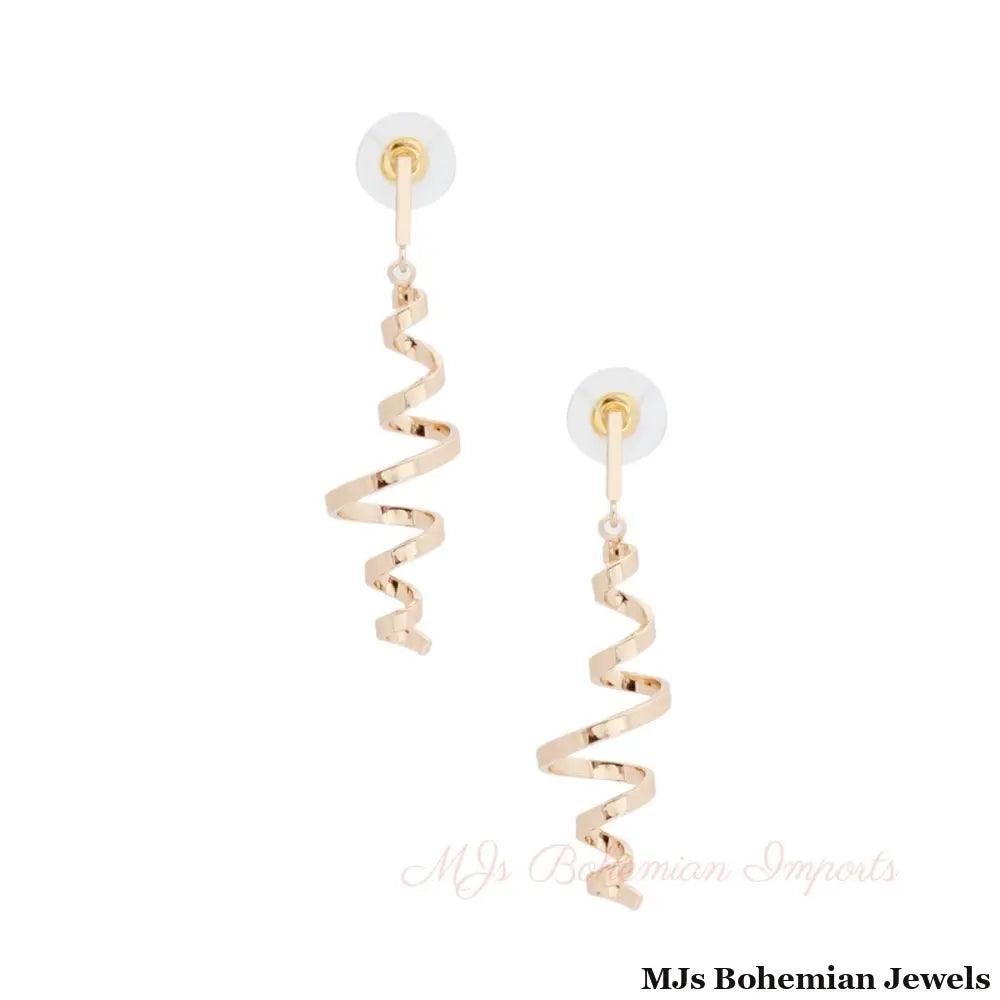 Gold Metal Spiral Curl Earrings