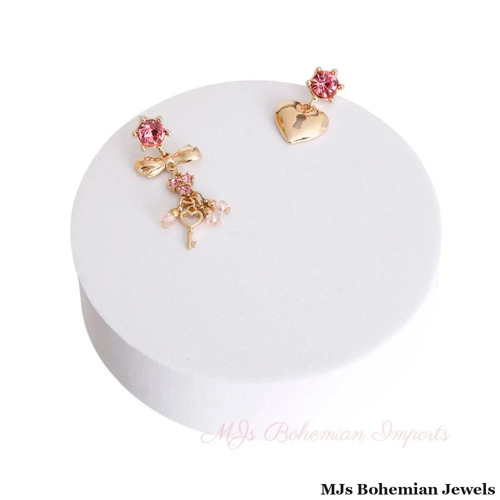 Gold Mismatched Lock Key Earrings