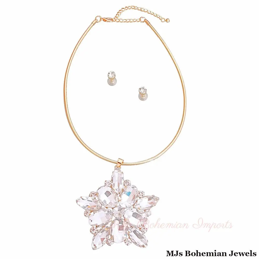 Gold Oval Crystal Pendant Necklace