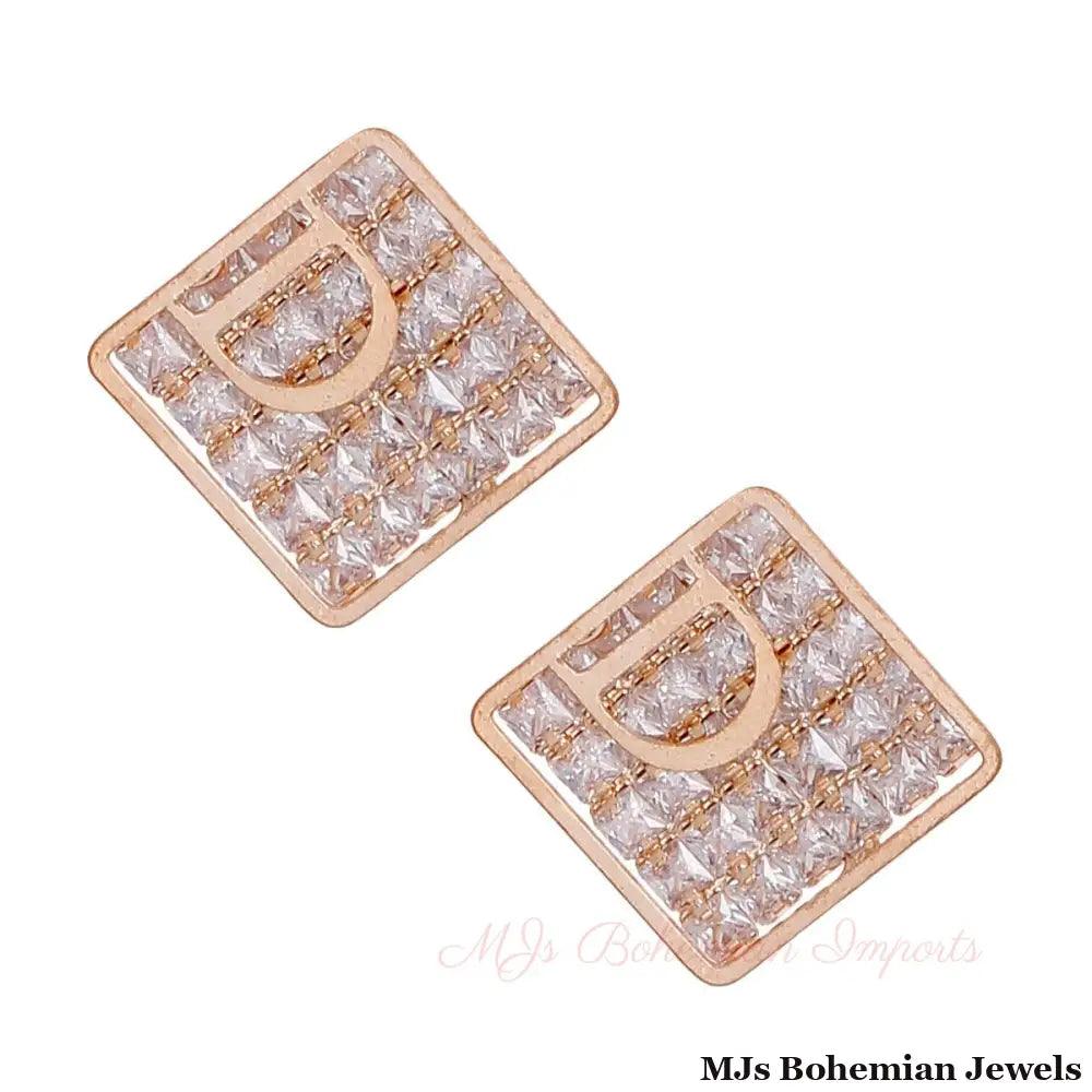 Gold Pave Square Tray D Studs