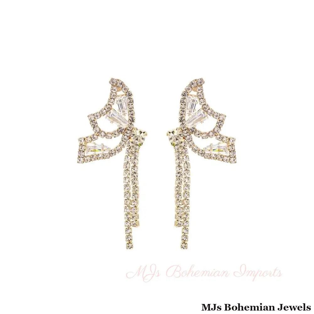 Gold Rhinestone Butterfly Tail Studs