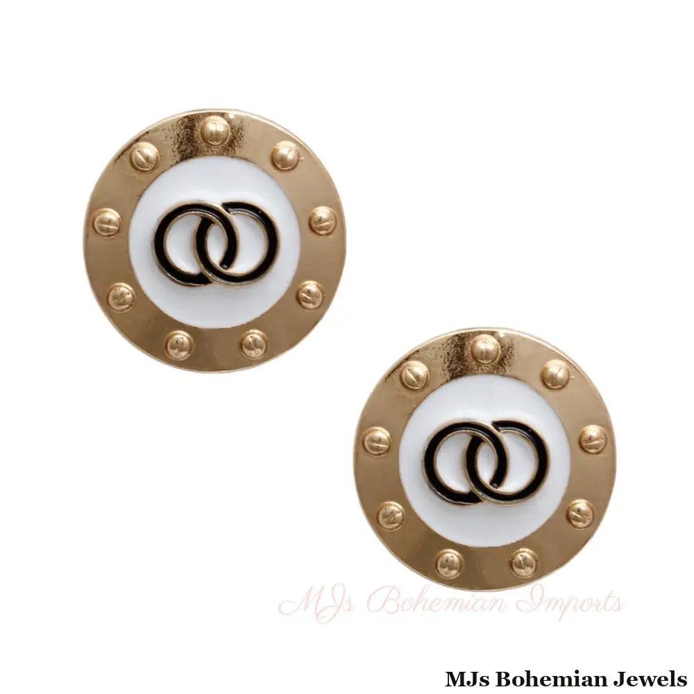 Gold Studded and White Earrings
