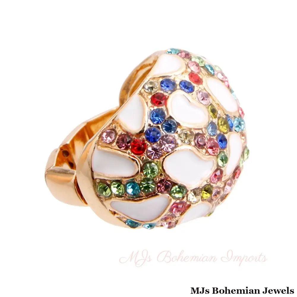 Gold White Dome Leopard Ring