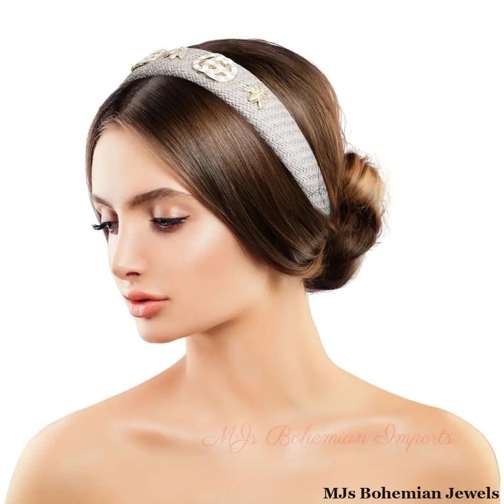 Gray Raffia Royale Headband - Bespoke Style