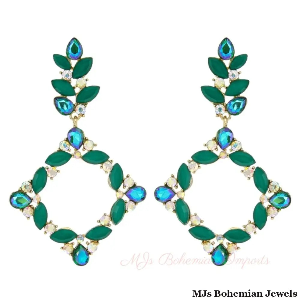 Green Diamond Drop Earrings