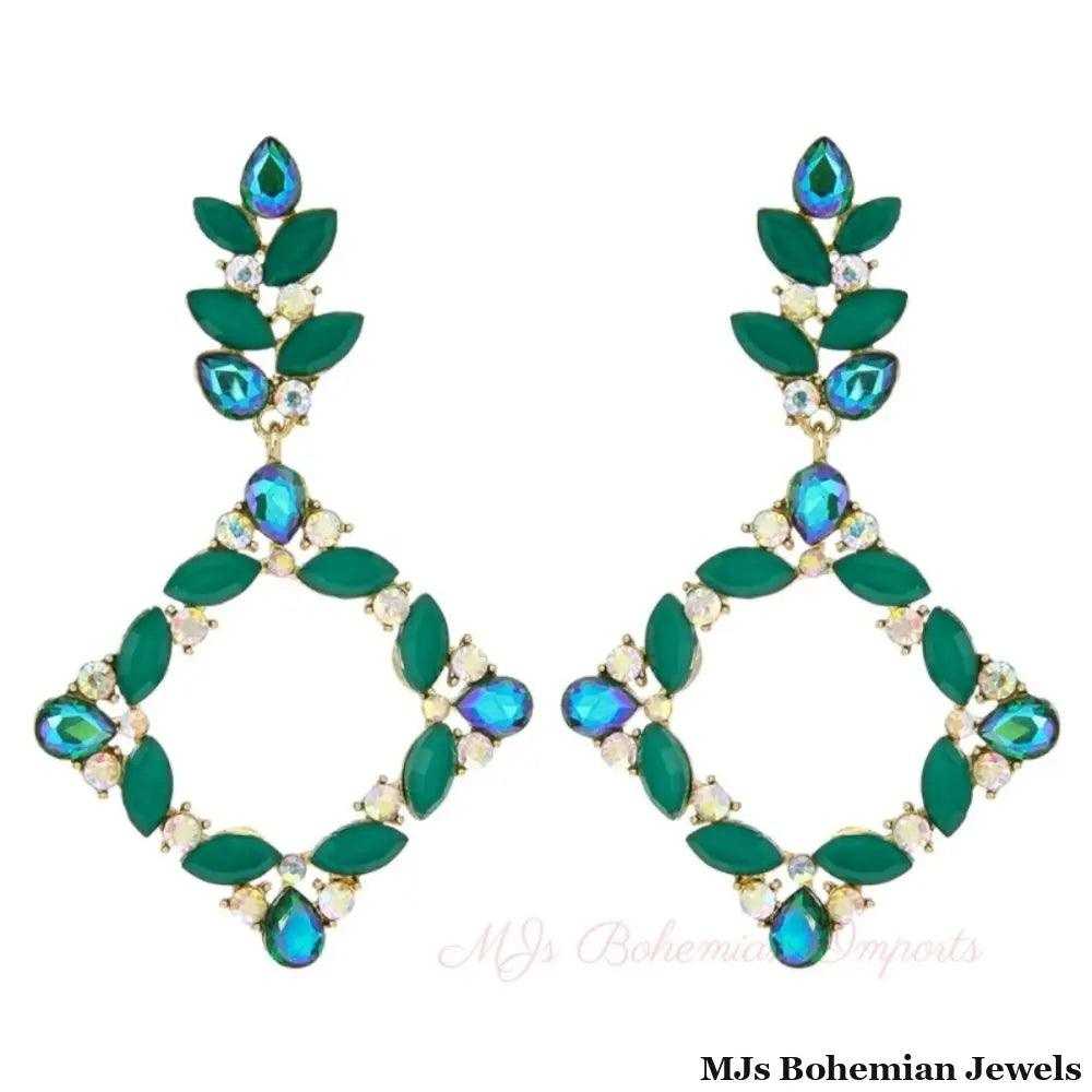 Green Diamond Drop Earrings
