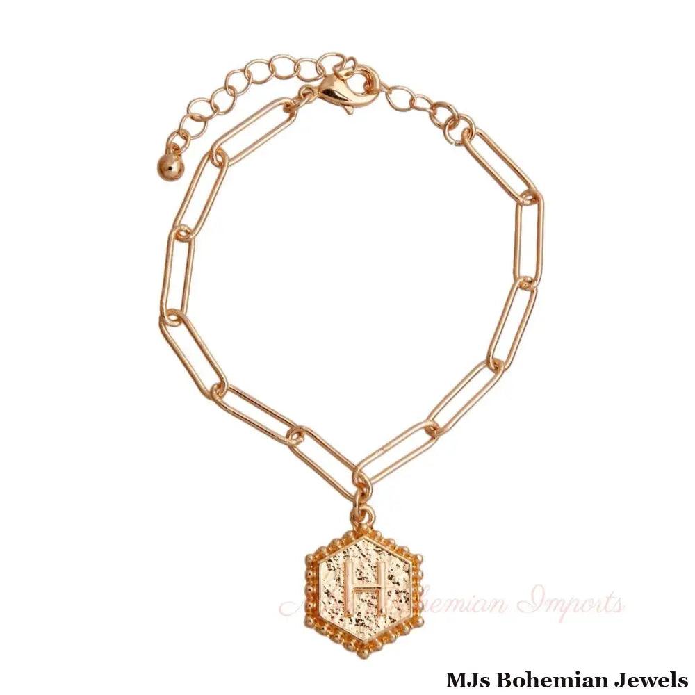 H Hexagon Initial Charm Bracelet