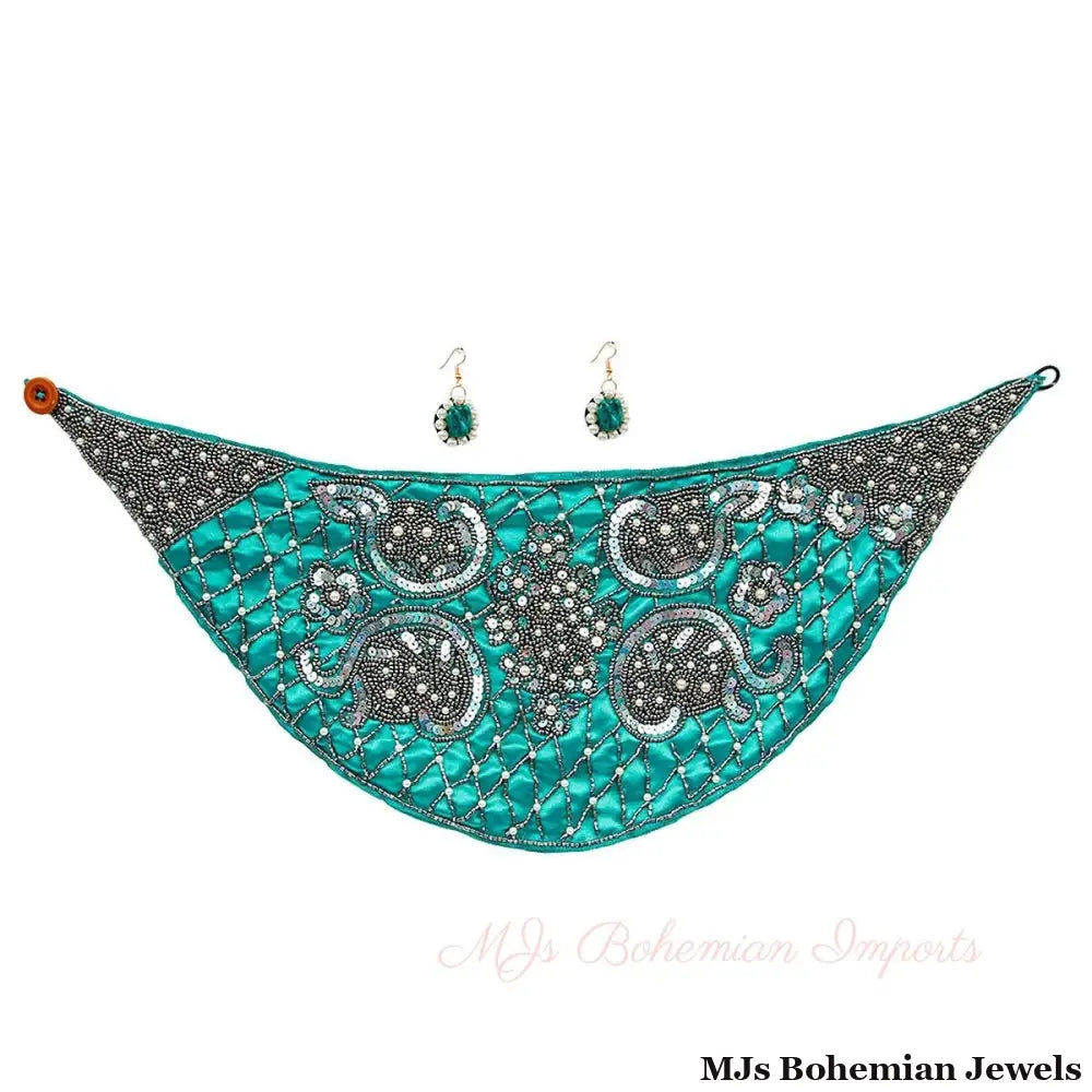 Handmade Teal Satin Scarf Necklace Set