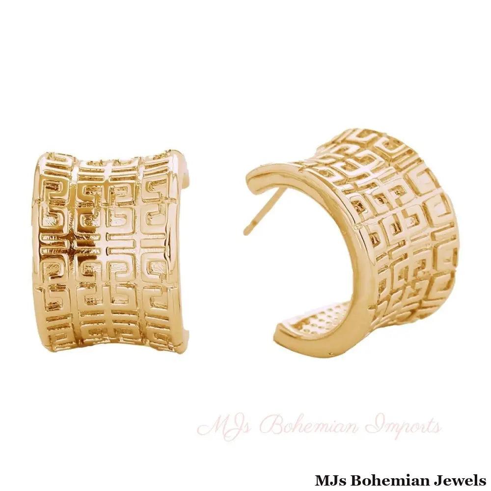 Hoop 14K Gold Small Greek Wide Earrings for Women