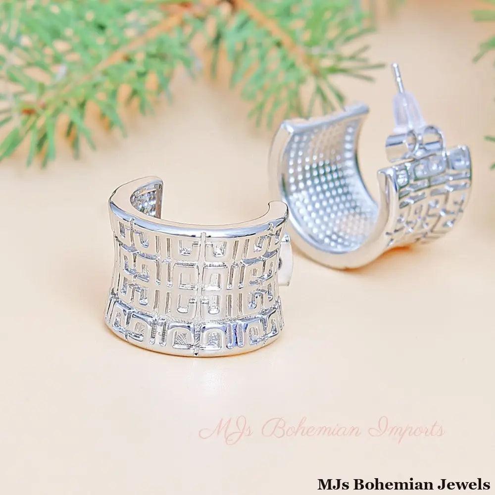 Hoop White Gold Small Greek Wide Earring for Women