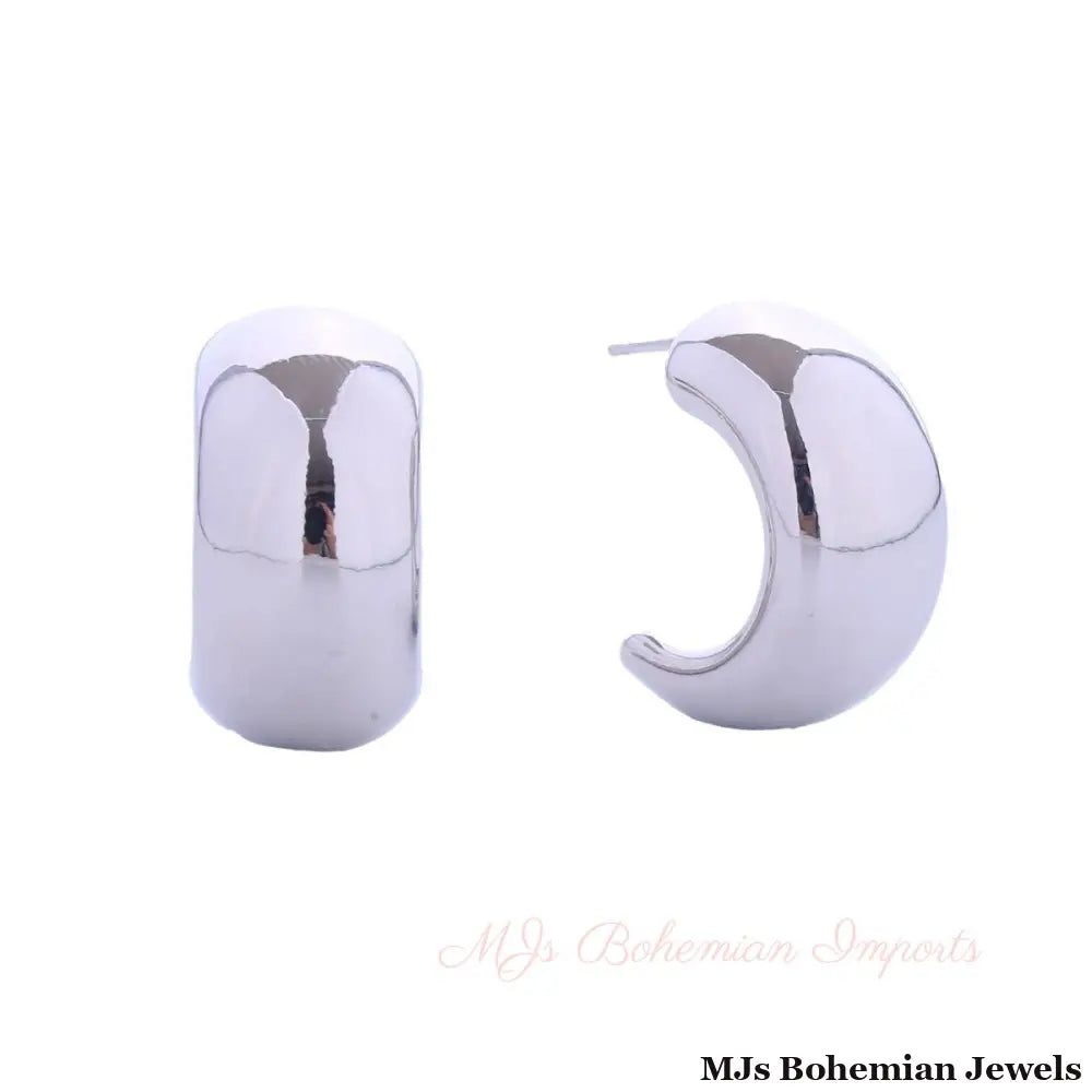 Hoop White Gold Small Moon Wide Earrings for Women