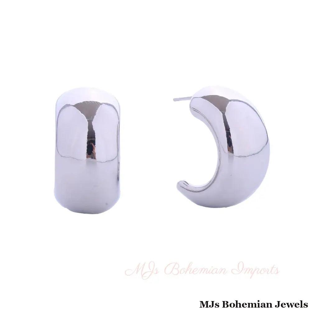 Hoop White Gold Small Moon Wide Earrings for Women