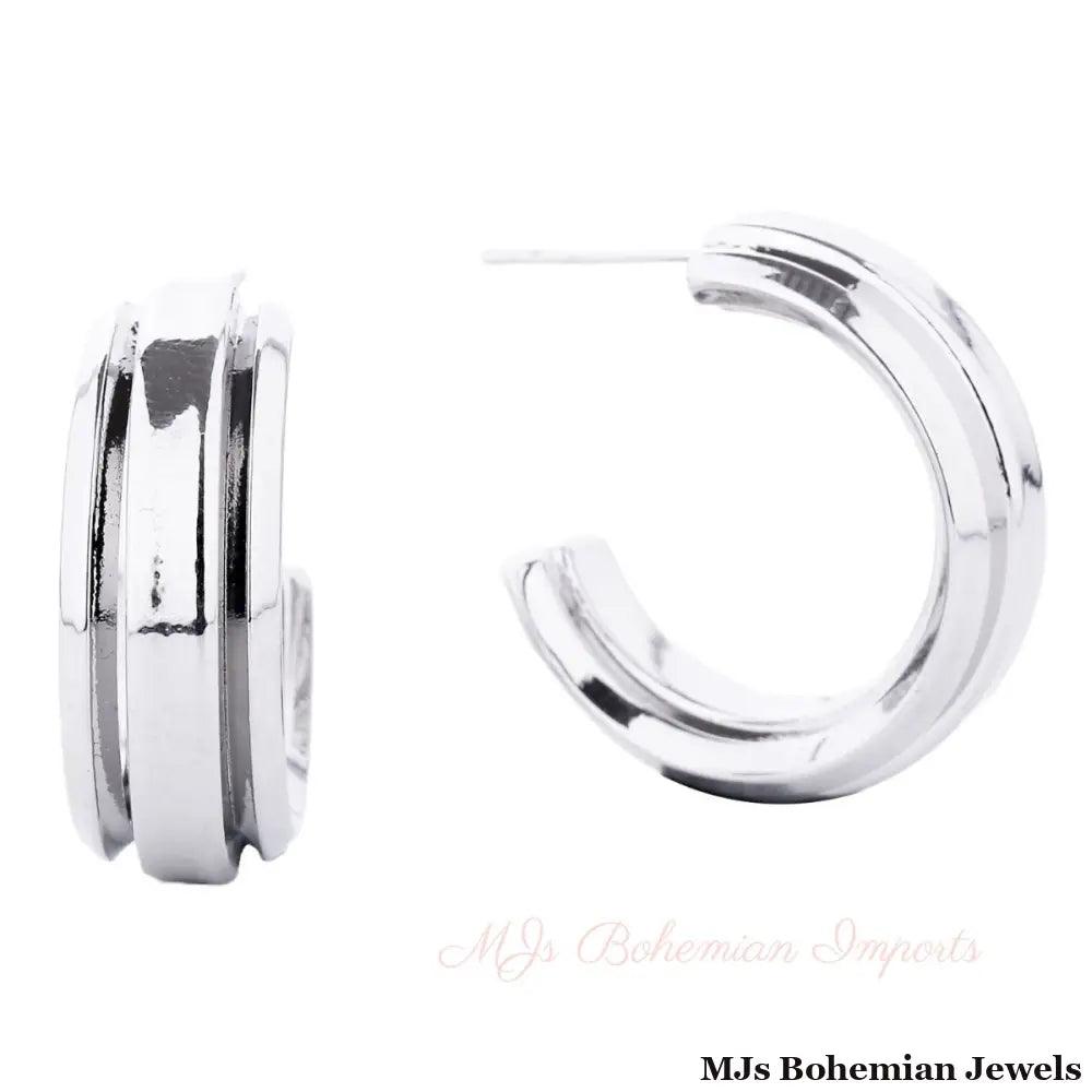 Hoop White Gold Small Solid Metal Earrings Women