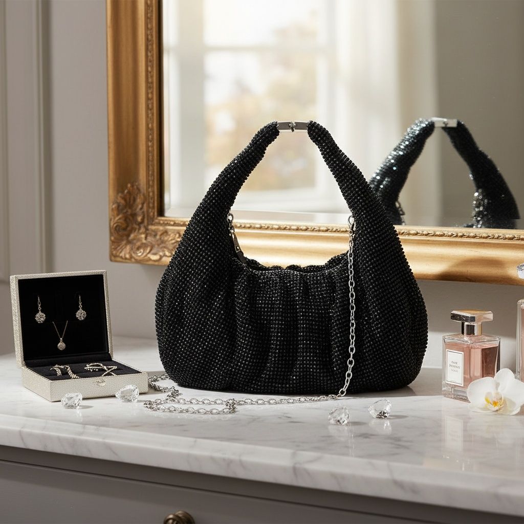 Clutch Premium Black Rhinestone Mesh Hobo Bag