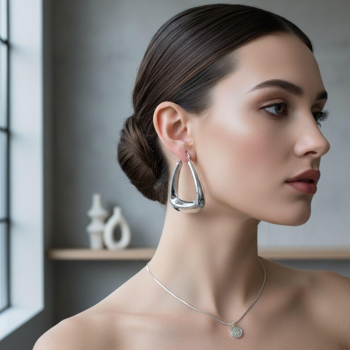 Stainless Steel Trapezoid Thick Hollow Hoop Earrings