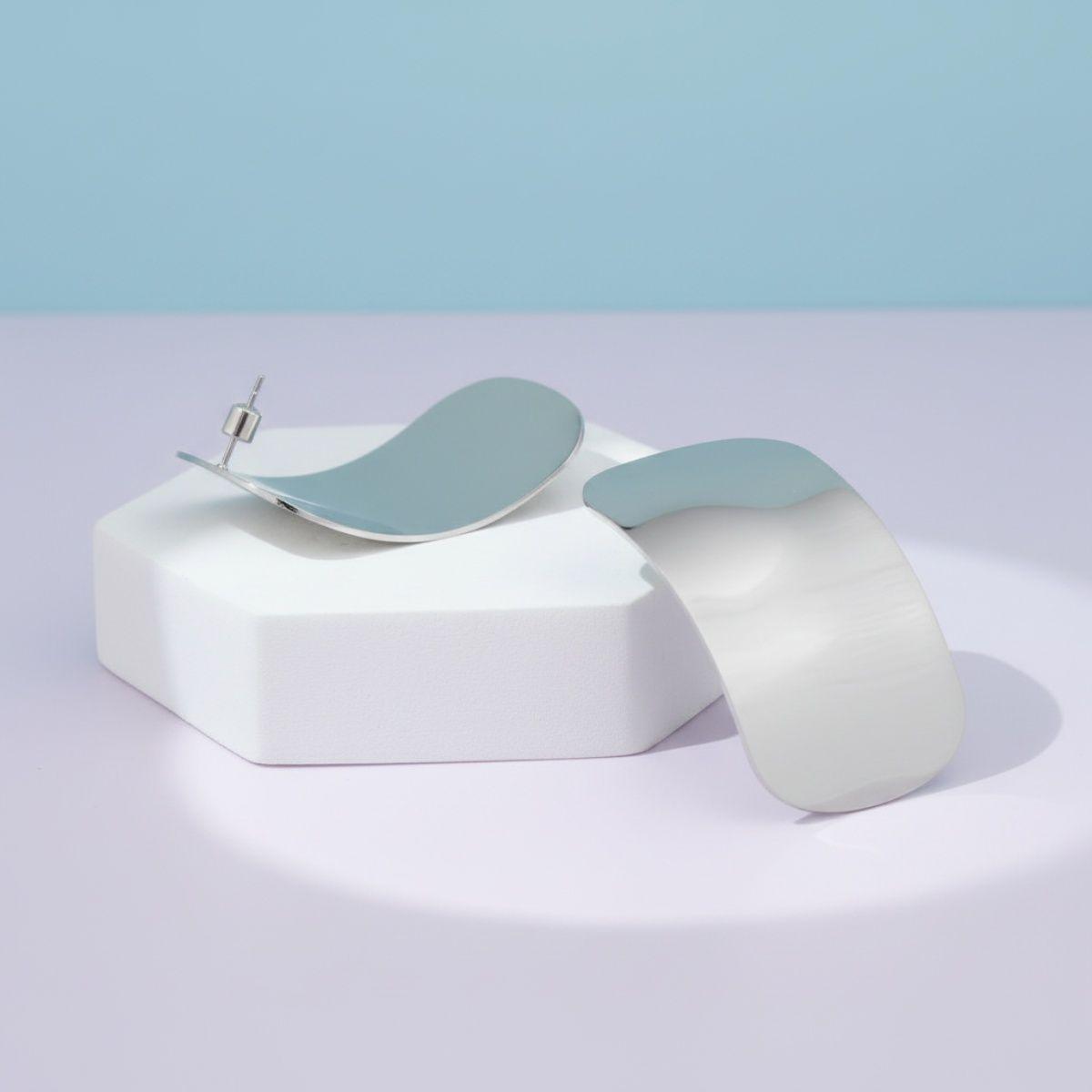 Stainless Steel Curved Rectangle Disc Earrings