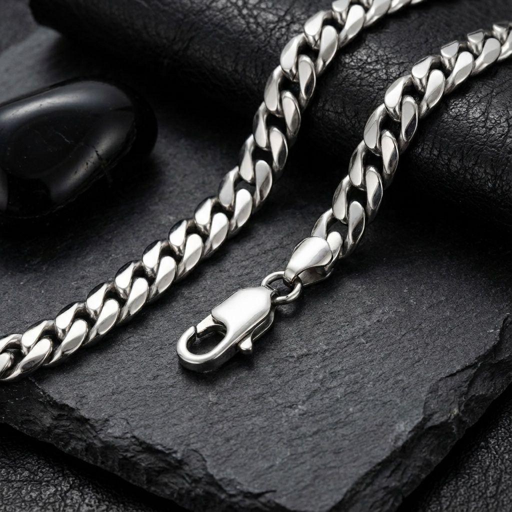 Mens 20in 8mm Stainless Steel Miami Chain
