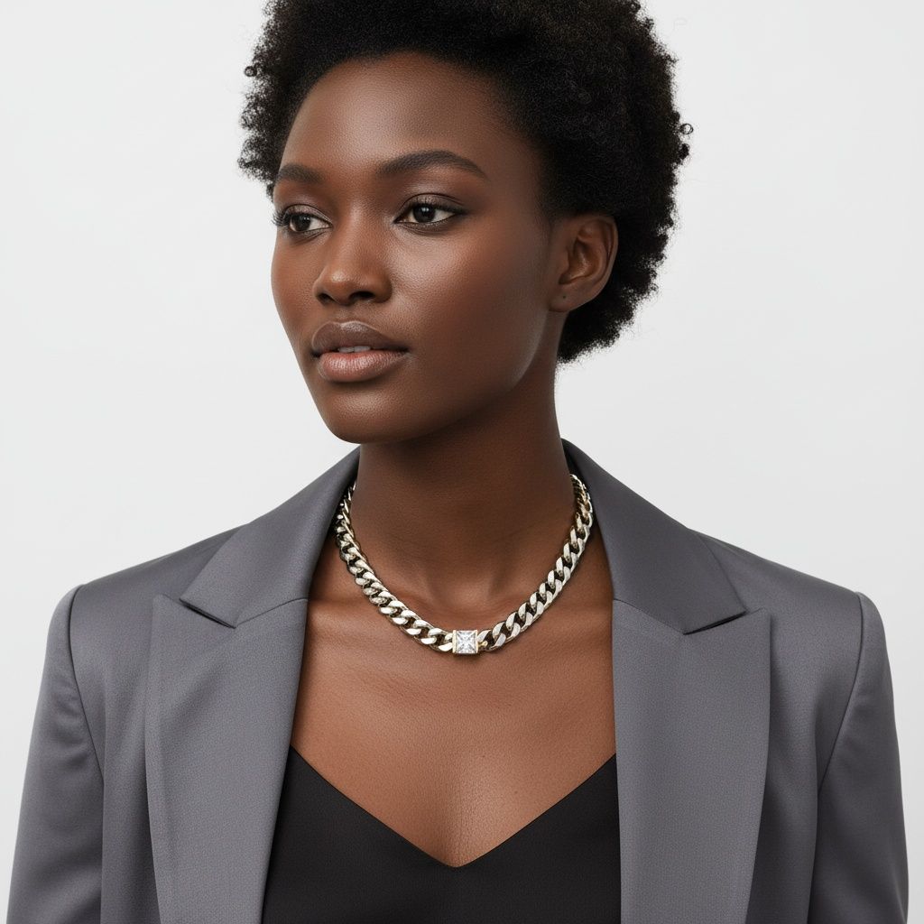 Stainless Steel Princess CZ Cuban Chain Necklace