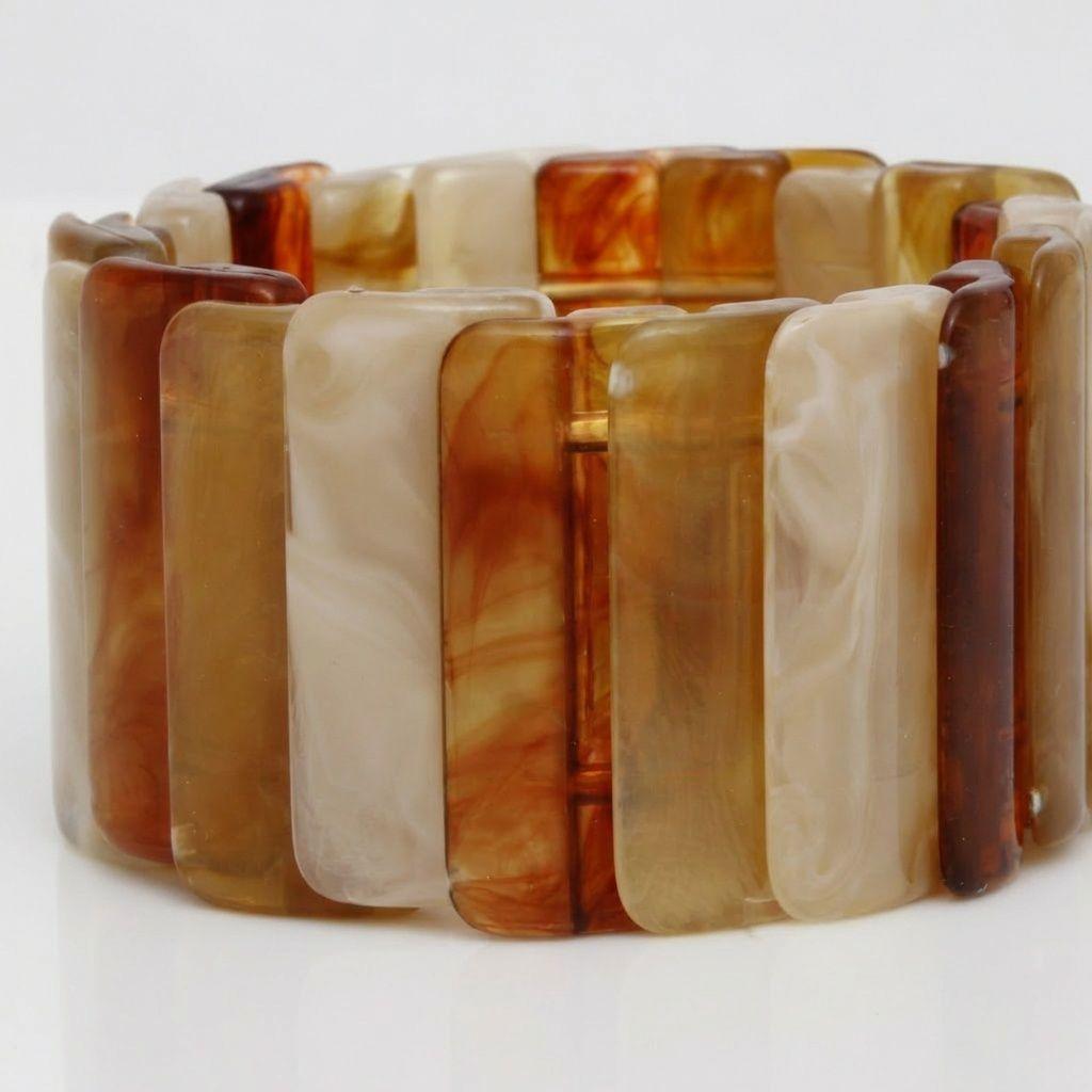Stretch Marbled Brown Resin Rectangle Bracelet