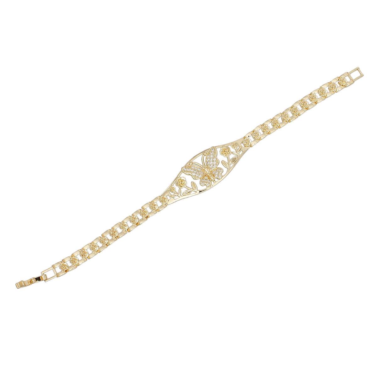 Tennis Bracelet Gold Brass CZ Butterfly Link Chain