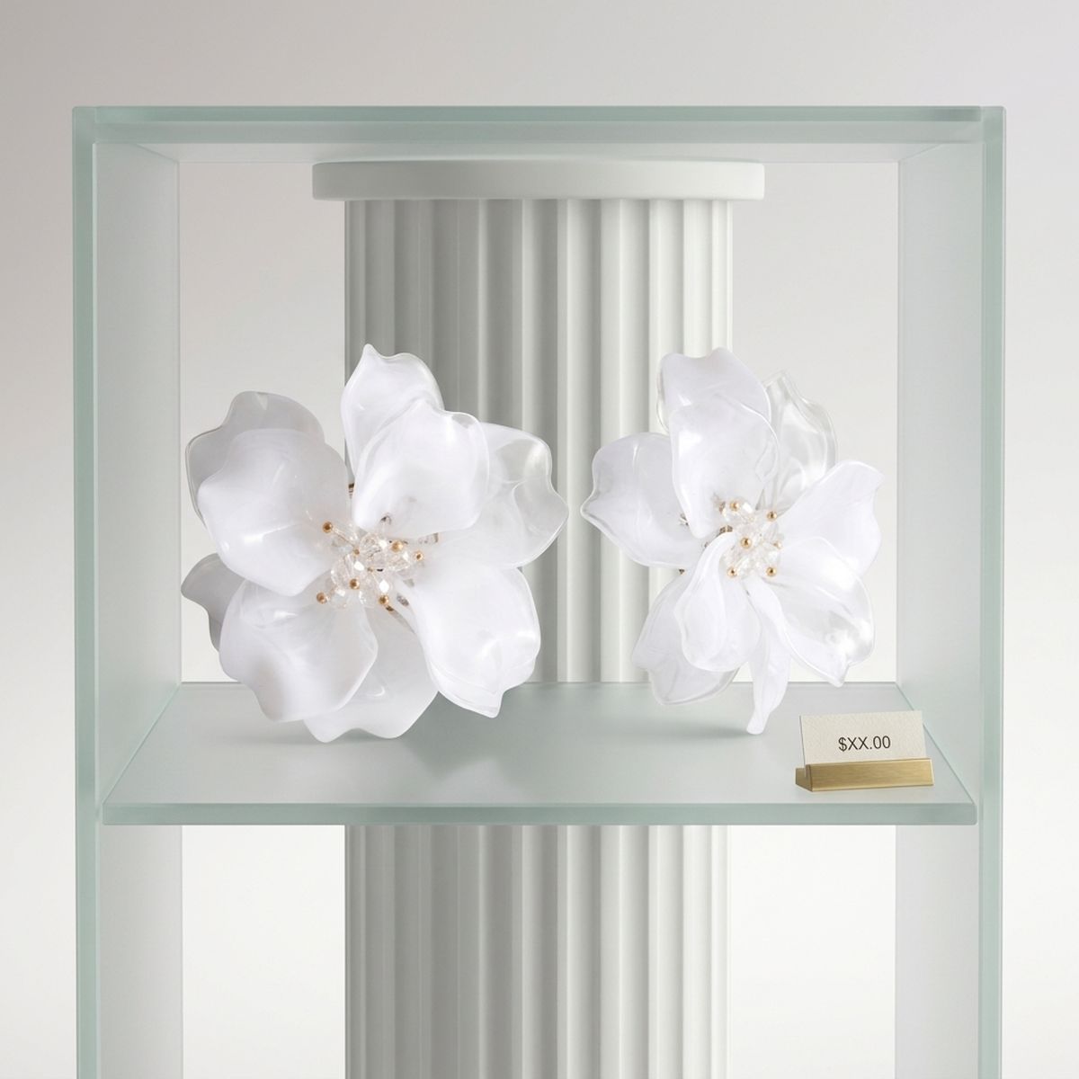 Oversized White Acrylic Petal Flower Stud Earrings