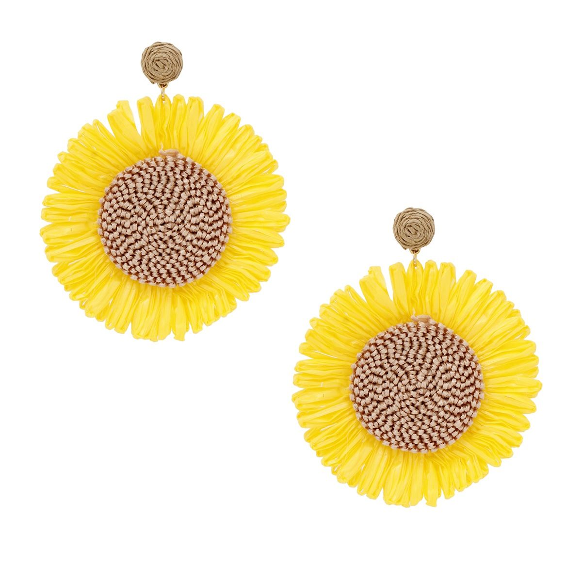 Drop XL Playful Yellow Raffia Sunflower Earrings
